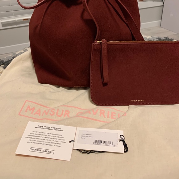 Mansur Gavriel Leather Lined Suede Bucket Bag - Picture 2 of 4